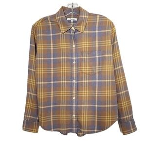 Madewell Women's Flannel Oversized Boyfriend Shirt XXS Plaid Blue & Tan NI158